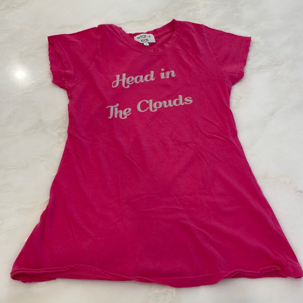 NWOT Wildfox Kids S/S Distressed Dark Pink Cotton Tee-Size 12